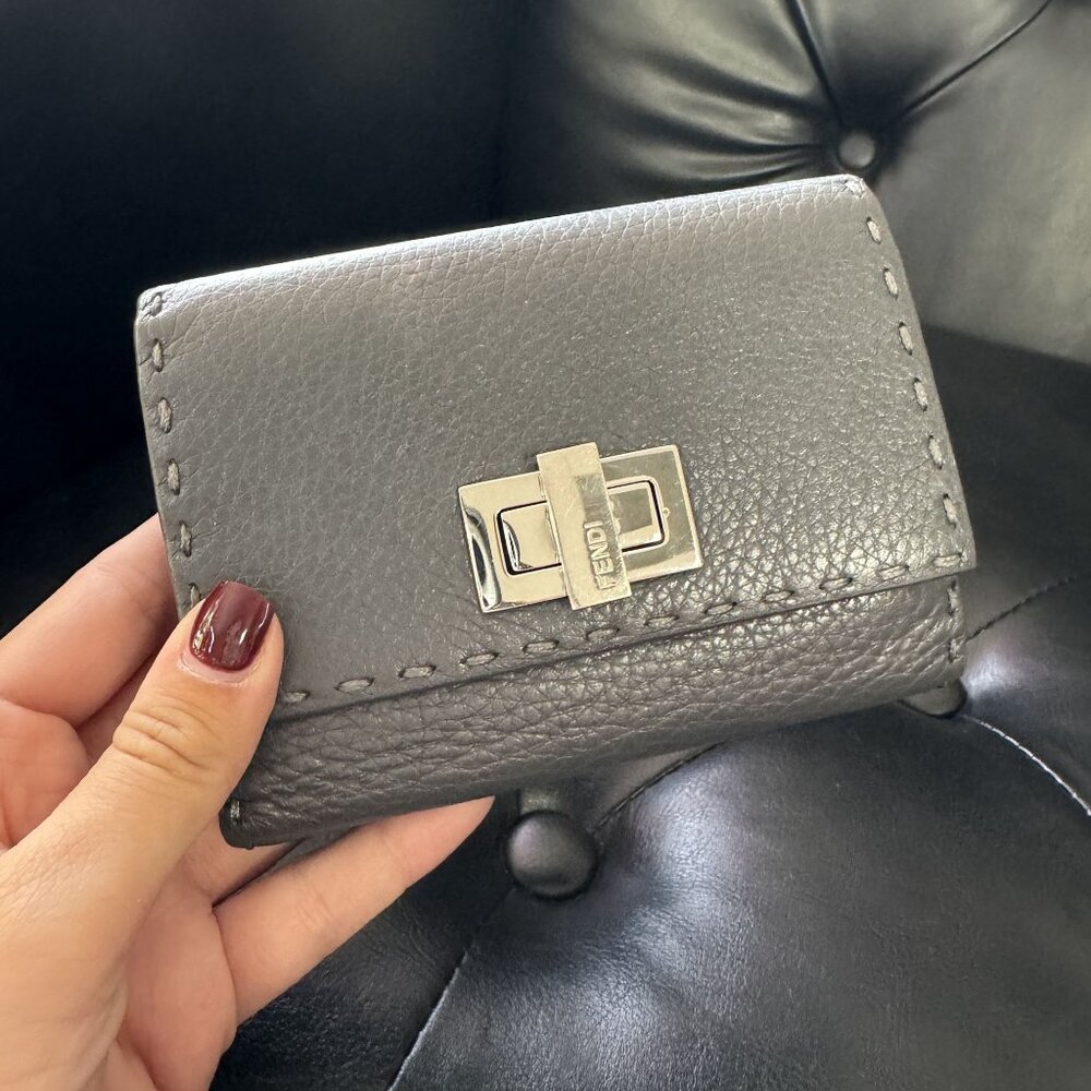 Fendi Peekaboo Leather Bi-fold Wallet Gray